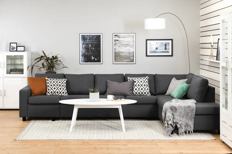 Crazy 5-sits Högervänd L-formad Schäslongsoffa i Tyg - Mörkgrå - Möbler - Soffa - Divansoffor & schäslongsoffa - 4 sits soffa med divan