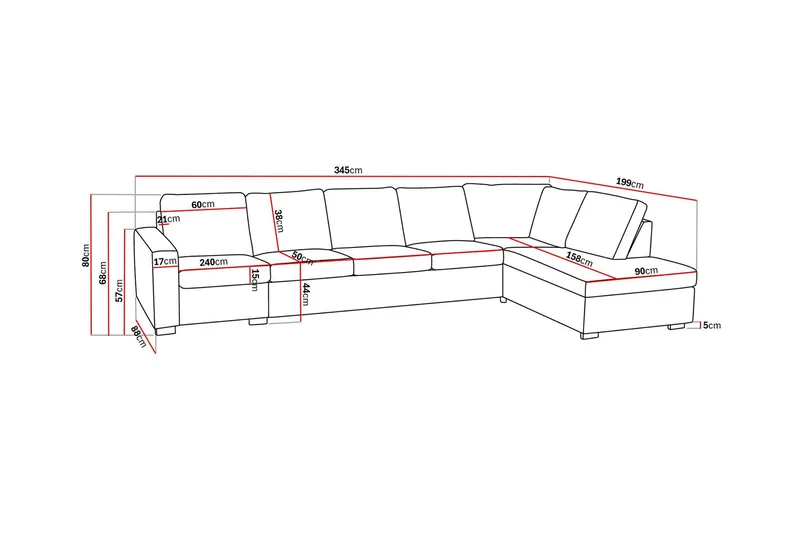 Crazy 5-sits Högervänd L-formad Schäslongsoffa i Tyg - Mörkgrå - Möbler - Soffa - Divansoffor & schäslongsoffa - 4 sits soffa med divan