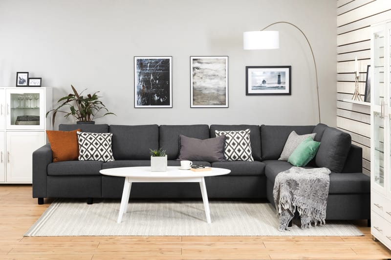 Crazy 5-sits Högervänd L-formad Schäslongsoffa i Tyg - Mörkgrå - Möbler - Soffa - Divansoffor & schäslongsoffa