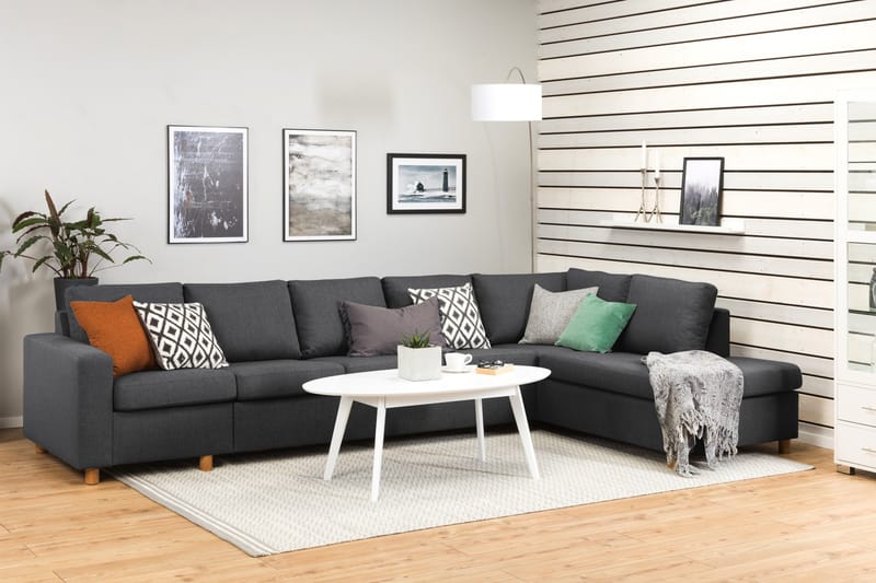 Crazy 5-sits Högervänd L-formad Schäslongsoffa i Tyg - Mörkgrå - Möbler - Soffa - Divansoffor & schäslongsoffa