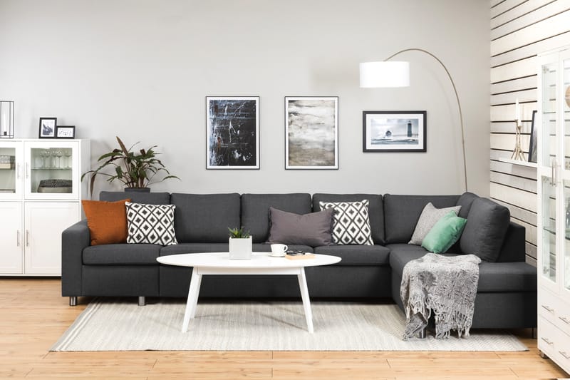 Crazy 5-sits Högervänd L-formad Schäslongsoffa i Tyg - Mörkgrå - Möbler - Soffa - Divansoffor & schäslongsoffa