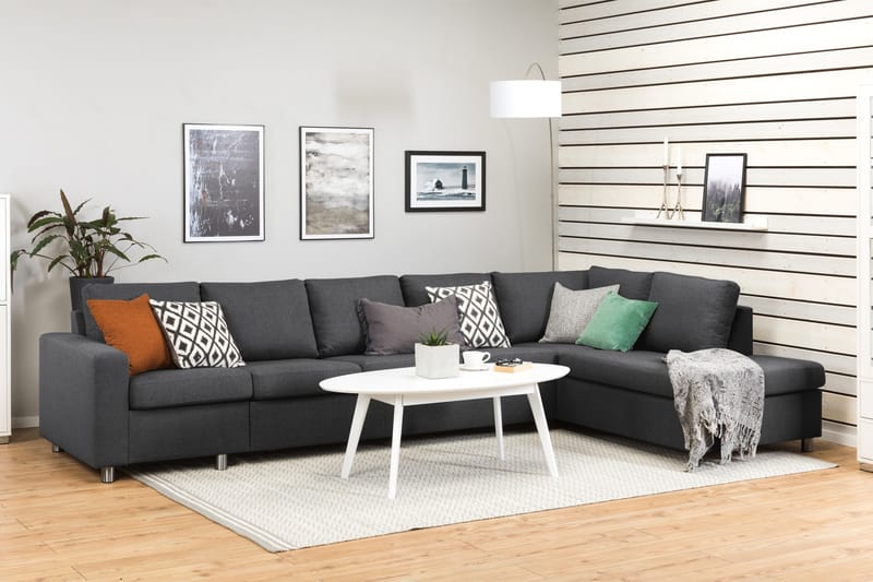 Crazy 5-sits Högervänd L-formad Schäslongsoffa i Tyg - Mörkgrå - Möbler - Soffa - Divansoffor & schäslongsoffa