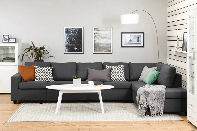 Crazy 5-sits Högervänd L-formad Schäslongsoffa i Tyg - Mörkgrå - Möbler - Soffa - Divansoffor & schäslongsoffa - 4 sits soffa med divan