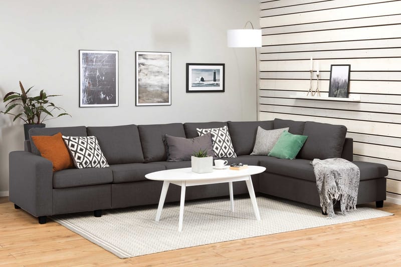 Crazy 5-sits Högervänd L-formad Schäslongsoffa i Tyg - Mörkgrå - Möbler - Soffa - Divansoffor & schäslongsoffa - 4 sits soffa med divan