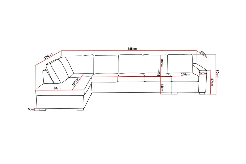 Crazy 5-sits Vänstervänd L-formad Schäslongsoffa i Konstläder - Svart - Möbler - Soffa - Divansoffor & schäslongsoffa - 4 sits soffa med divan