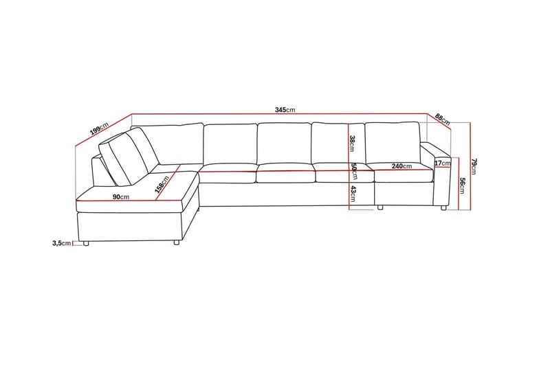 Crazy 5-sits Vänstervänd L-formad Schäslongsoffa i Tyg - Antracit - Möbler - Soffa - Divansoffor & schäslongsoffa - 4 sits soffa med divan
