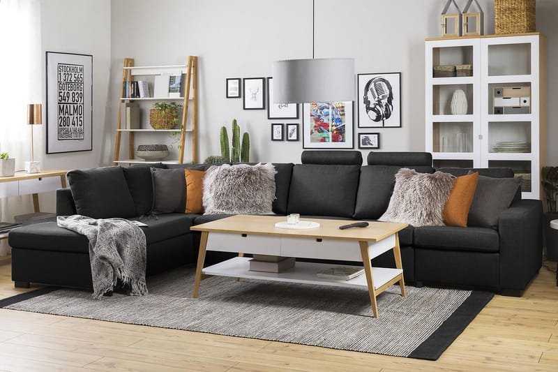 Crazy 5-sits Vänstervänd L-formad Schäslongsoffa i Tyg - Antracit - Möbler - Soffa - Divansoffor & schäslongsoffa