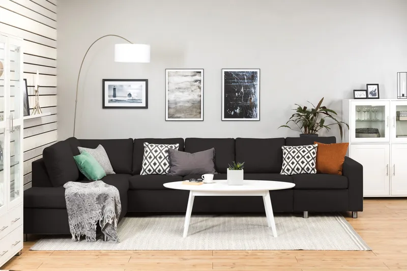 Crazy 5-sits Vänstervänd L-formad Schäslongsoffa i Tyg - Antracit - Möbler - Soffa - Divansoffor & schäslongsoffa - 4 sits soffa med divan