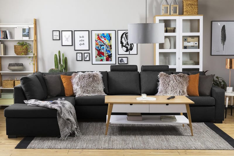 Crazy 5-sits Vänstervänd L-formad Schäslongsoffa i Tyg - Antracit - Möbler - Soffa - Divansoffor & schäslongsoffa - 4 sits soffa med divan