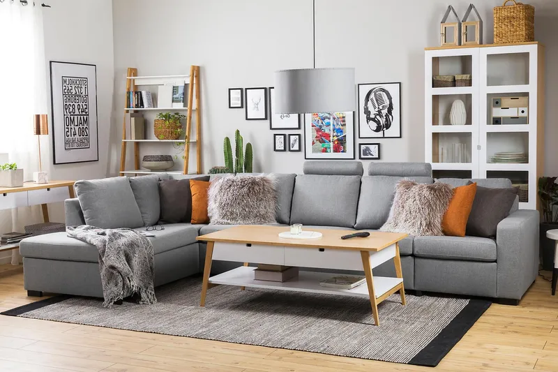 Crazy 5-sits Vänstervänd L-formad Schäslongsoffa i Tyg - Grå - Möbler - Soffa - Divansoffor & schäslongsoffa - 4 sits soffa med divan