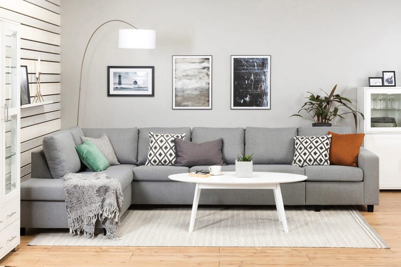 Crazy 5-sits Vänstervänd L-formad Schäslongsoffa i Tyg - Grå - Möbler - Soffa - Divansoffor & schäslongsoffa - 4 sits soffa med divan