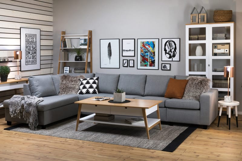 Crazy 5-sits Vänstervänd L-formad Schäslongsoffa i Tyg - Grå - Möbler - Soffa - Divansoffor & schäslongsoffa - 4 sits soffa med divan