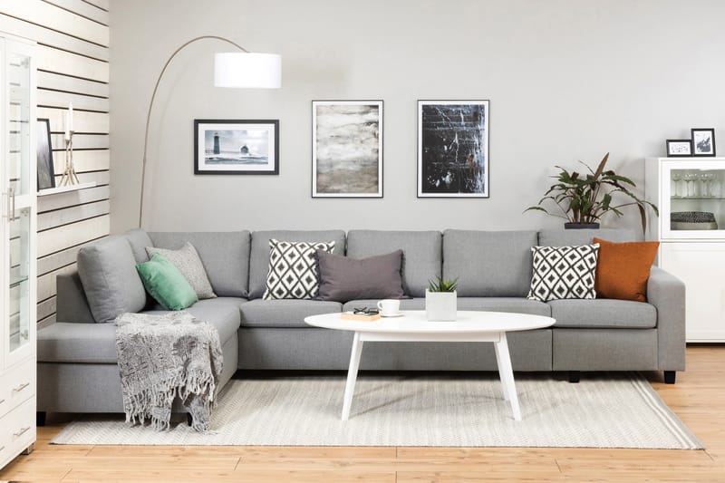 Crazy 5-sits Vänstervänd L-formad Schäslongsoffa i Tyg - Grå - Möbler - Soffa - Divansoffor & schäslongsoffa