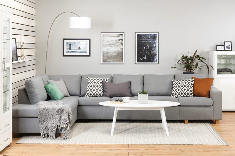 Crazy 5-sits Vänstervänd L-formad Schäslongsoffa i Tyg - Grå - Möbler - Soffa - Divansoffor & schäslongsoffa - 4 sits soffa med divan