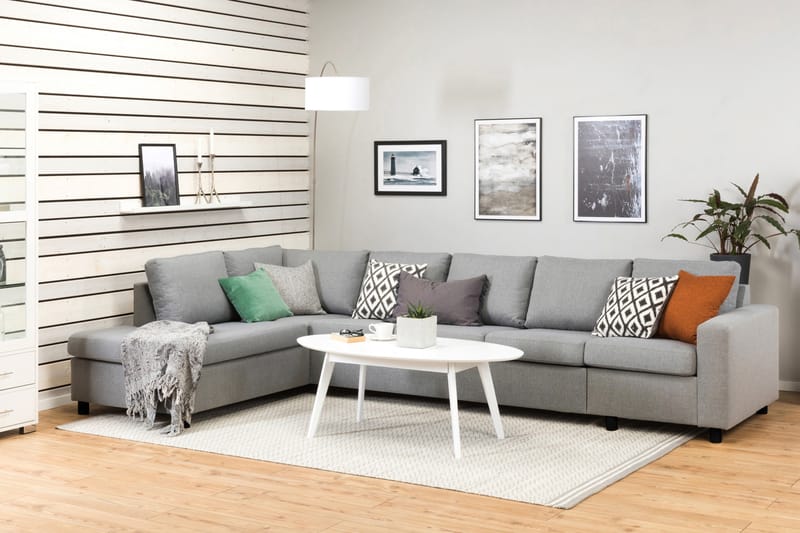 Crazy 5-sits Vänstervänd L-formad Schäslongsoffa i Tyg - Grå - Möbler - Soffa - Divansoffor & schäslongsoffa