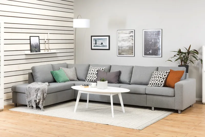 Crazy 5-sits Vänstervänd L-formad Schäslongsoffa i Tyg - Grå - Möbler - Soffa - Divansoffor & schäslongsoffa - 4 sits soffa med divan