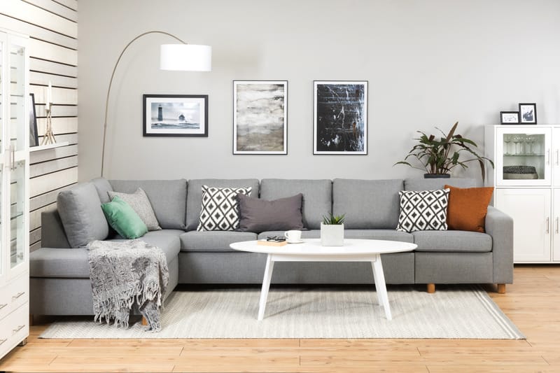 Crazy 5-sits Vänstervänd L-formad Schäslongsoffa i Tyg - Grå - Möbler - Soffa - Divansoffor & schäslongsoffa - 4 sits soffa med divan