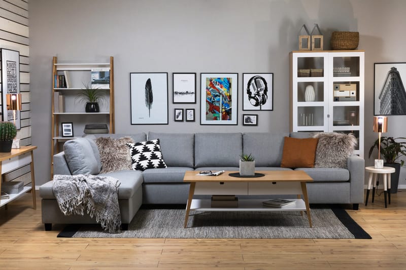 Crazy 5-sits Vänstervänd L-formad Schäslongsoffa i Tyg - Grå - Möbler - Soffa - Divansoffor & schäslongsoffa - 4 sits soffa med divan