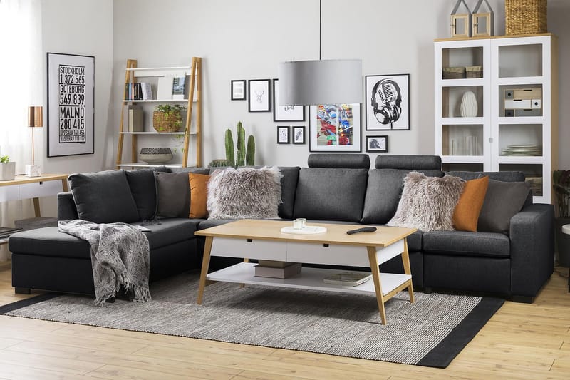 Crazy 5-sits Vänstervänd L-formad Schäslongsoffa i Tyg - Mörkgrå - Möbler - Soffa - Divansoffor & schäslongsoffa