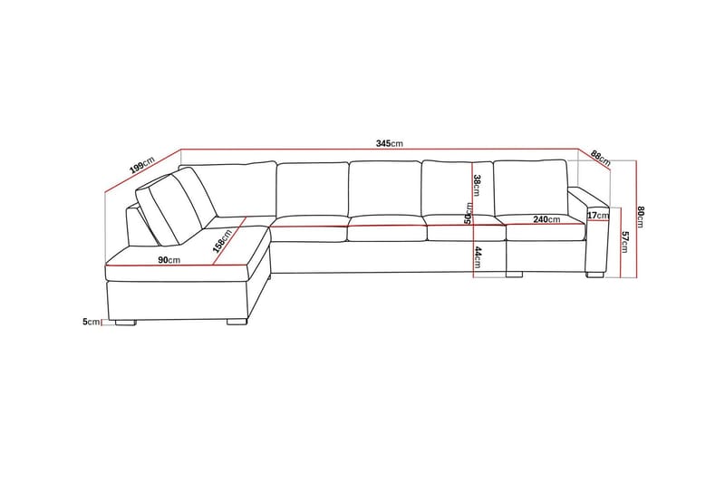 Crazy 5-sits Vänstervänd L-formad Schäslongsoffa i Tyg - Mörkgrå - Möbler - Soffa - Divansoffor & schäslongsoffa - 4 sits soffa med divan