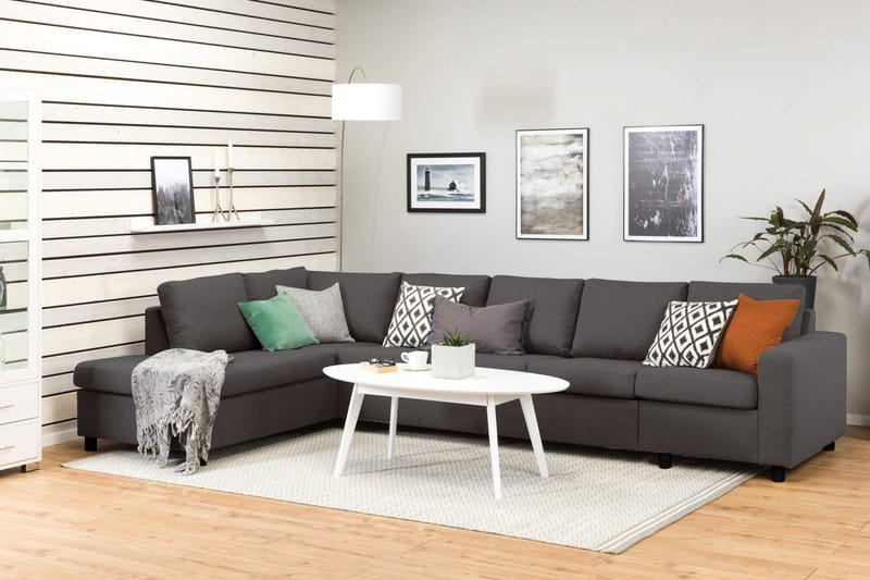 Crazy 5-sits Vänstervänd L-formad Schäslongsoffa i Tyg - Mörkgrå - Möbler - Soffa - Divansoffor & schäslongsoffa