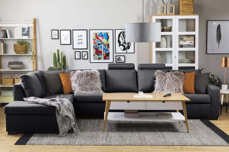 Crazy 5-sits Vänstervänd L-formad Schäslongsoffa i Tyg - Mörkgrå - Möbler - Soffa - Divansoffor & schäslongsoffa - 4 sits soffa med divan