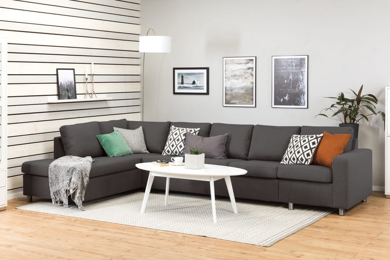 Crazy 5-sits Vänstervänd L-formad Schäslongsoffa i Tyg - Mörkgrå - Möbler - Soffa - Divansoffor & schäslongsoffa