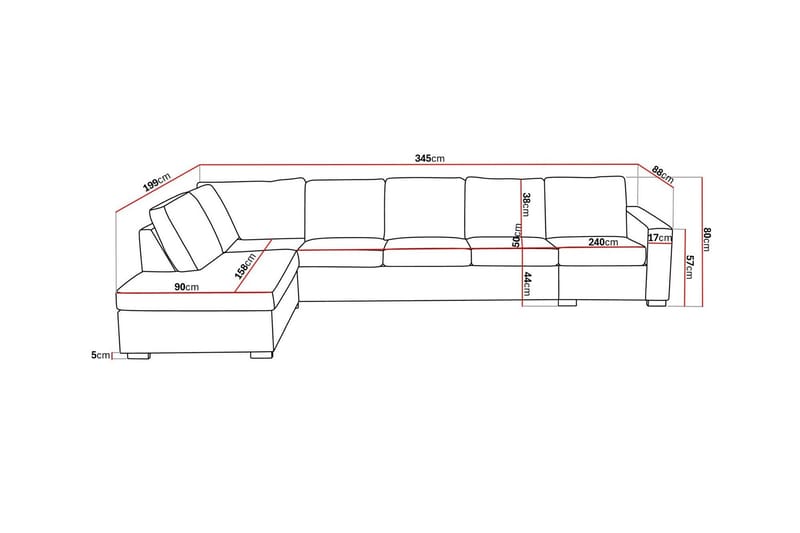 Crazy 5-sits Vänstervänd L-formad Schäslongsoffa i Tyg - Mörkgrå - Möbler - Soffa - Divansoffor & schäslongsoffa - 4 sits soffa med divan