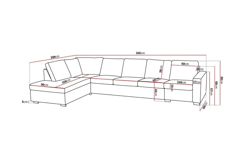 Crazy 5-sits Vänstervänd L-formad Schäslongsoffa i Tyg - Mörkgrå - Möbler - Soffa - Divansoffor & schäslongsoffa - 4 sits soffa med divan