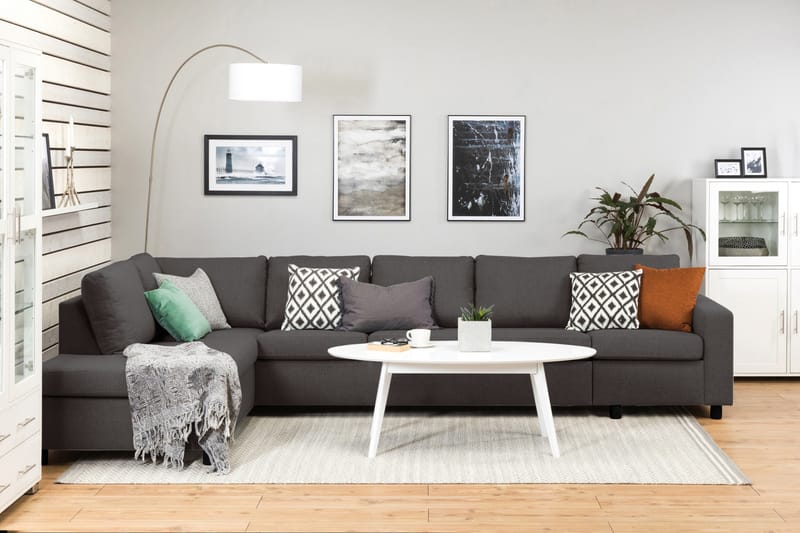 Crazy 5-sits Vänstervänd L-formad Schäslongsoffa i Tyg - Mörkgrå - Möbler - Soffa - Divansoffor & schäslongsoffa