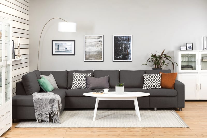 Crazy 5-sits Vänstervänd L-formad Schäslongsoffa i Tyg - Mörkgrå - Möbler - Soffa - Divansoffor & schäslongsoffa