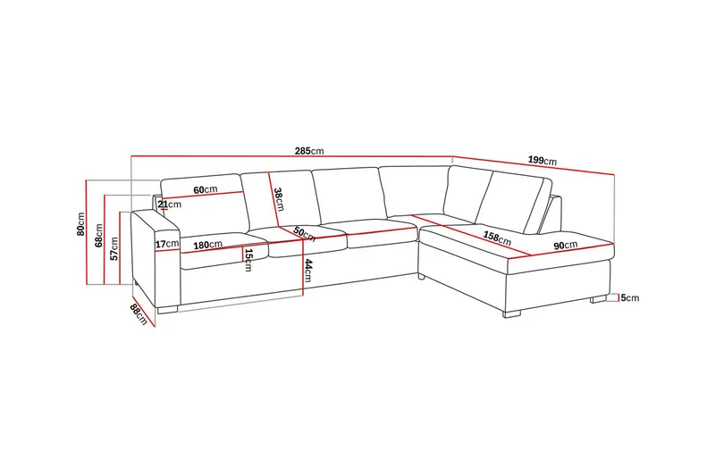 Crazy Limited Edition 4-sits Högervänd L-formad Schäslongsoffa i Tyg - Mörkgrå - Möbler - Soffa - Divansoffor & schäslongsoffa