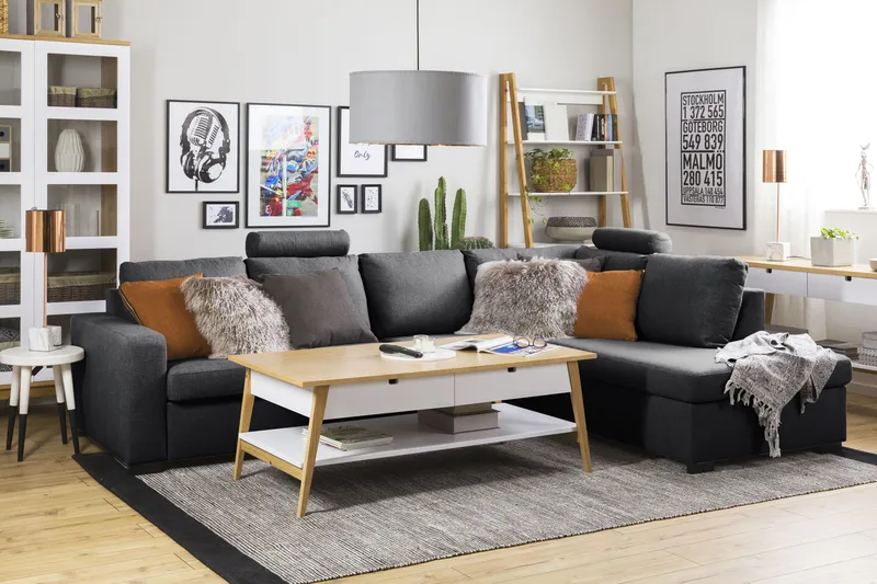 Crazy Limited Edition 4-sits Högervänd L-formad Schäslongsoffa i Tyg - Mörkgrå - Möbler - Soffa - Divansoffor & schäslongsoffa