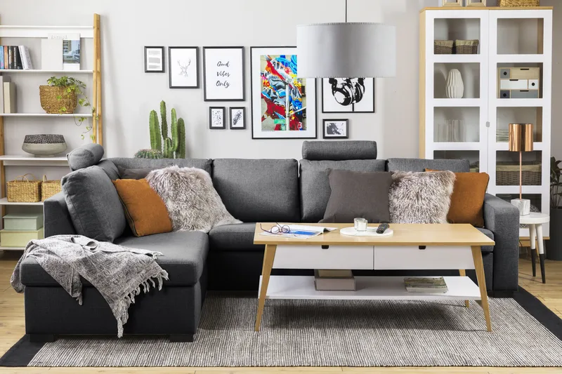 Crazy Limited Edition 4-sits Vänstervänd L-formad Schäslongsoffa i Tyg - Mörkgrå - Möbler - Soffa - Divansoffor & schäslongsoffa