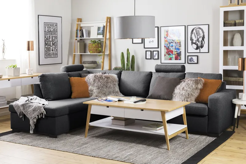 Crazy Limited Edition 4-sits Vänstervänd L-formad Schäslongsoffa i Tyg - Mörkgrå - Möbler - Soffa - Divansoffor & schäslongsoffa