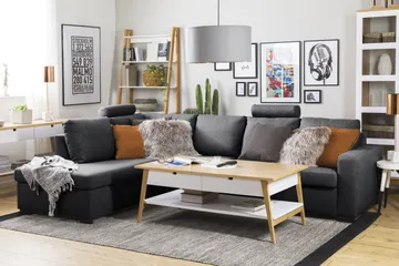 Crazy Limited Edition 4-sits Vänstervänd L-formad Schäslongsoffa i Tyg - Mörkgrå - Möbler - Soffa - Divansoffor & schäslongsoffa