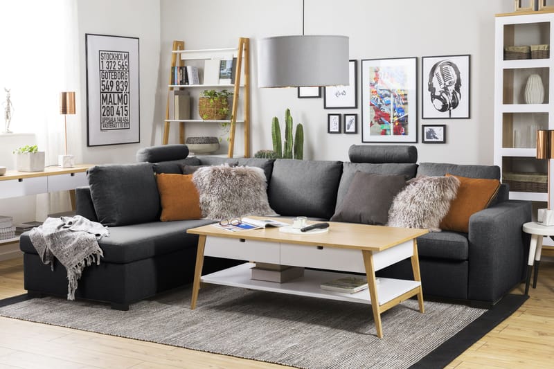 Crazy Limited Edition 4-sits Vänstervänd L-formad Schäslongsoffa i Tyg - Mörkgrå - Möbler - Soffa - Divansoffor & schäslongsoffa
