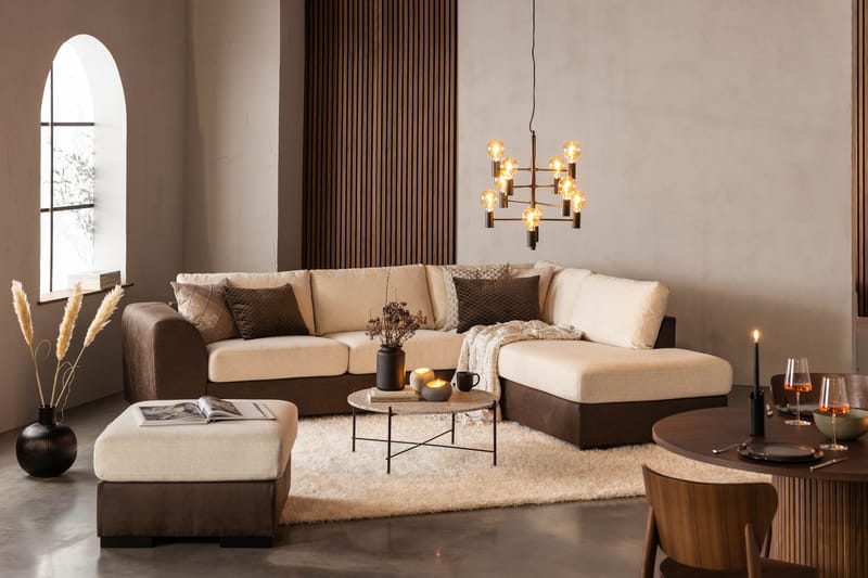 Cuba 4-sits Högervänd L-formad Schäslongsoffa i Konstläder/Tyg - Brun / Beige - Möbler - Soffa - Divansoffor & schäslongsoffa