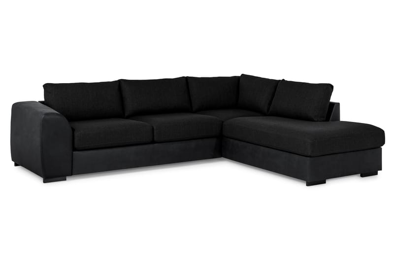 Cuba 4-sits Högervänd L-formad Schäslongsoffa i Konstläder/Tyg - Grå / Svart - Möbler - Soffa - Divansoffor & schäslongsoffa