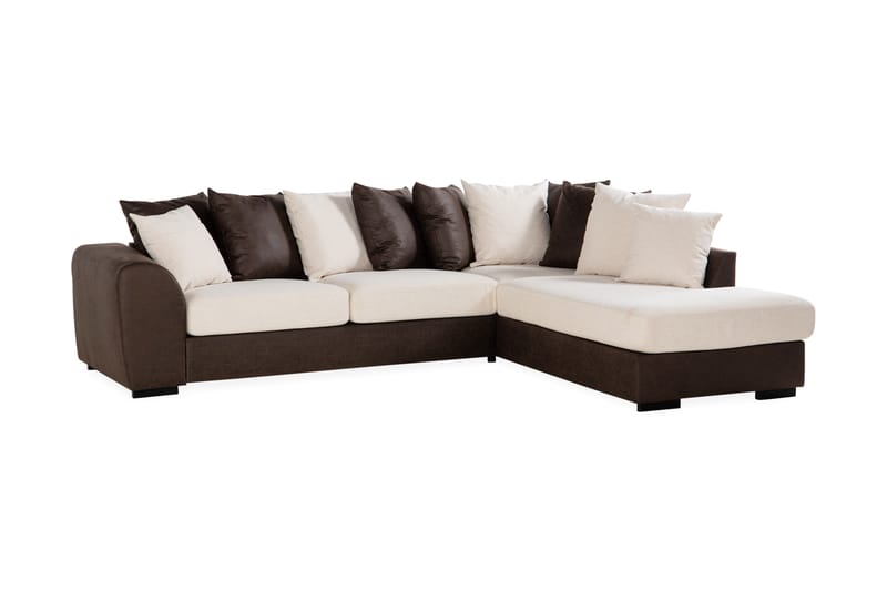 Cuba 4-sits Högervänd L-formad Schäslongsoffa i Konstläder/Tyg inkl Kuvertkuddar - Brun / Beige - Möbler - Soffa - Divansoffor & schäslongsoffa