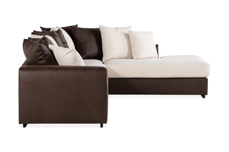 Cuba 4-sits Högervänd L-formad Schäslongsoffa i Konstläder/Tyg inkl Kuvertkuddar - Brun / Beige - Möbler - Soffa - Divansoffor & schäslongsoffa