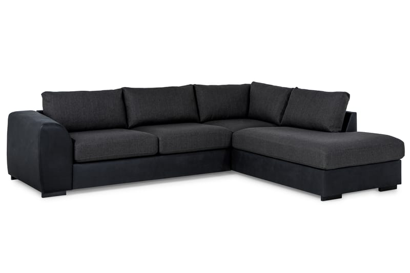 Cuba 4-sits Högervänd L-formad Schäslongsoffa i Konstläder/Tyg - Svart / Grå - Möbler - Soffa - Divansoffor & schäslongsoffa