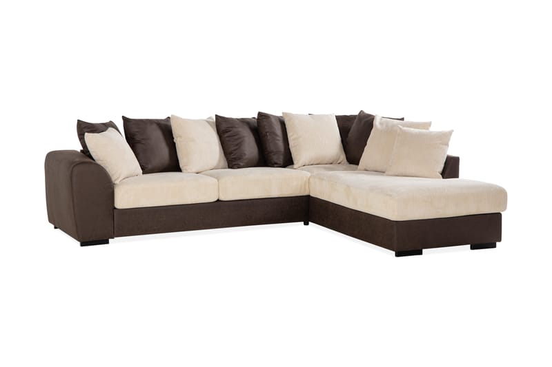 Cuba 4-sits Högervänd L-formad Schäslongsoffa i Manchester/Konstläder inkl Kuvertkuddar - Brun / Beige - Möbler - Soffa - Divansoffor & schäslongsoffa