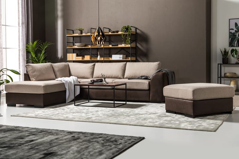 Cuba 4-sits Vänstervänd L-formad Schäslongsoffa i Konstläder/Tyg - Brun / Beige - Möbler - Soffa - Divansoffor & schäslongsoffa