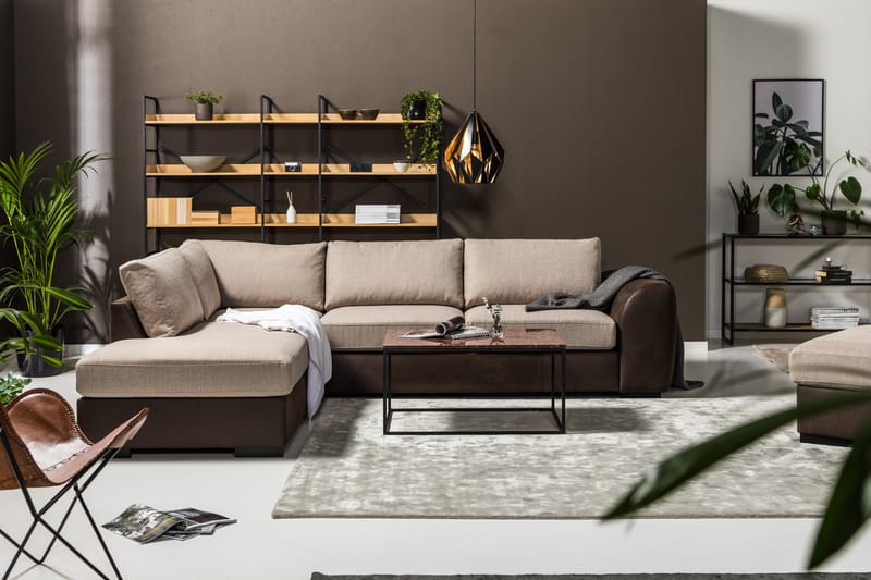 Cuba 4-sits Vänstervänd L-formad Schäslongsoffa i Konstläder/Tyg - Brun / Beige - Möbler - Soffa - Divansoffor & schäslongsoffa