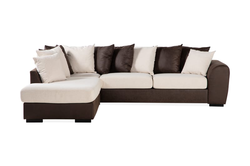 Cuba 4-sits Vänstervänd L-formad Schäslongsoffa i Konstläder/Tyg inkl Kuvertkuddar - Brun / Beige - Möbler - Soffa - Divansoffor & schäslongsoffa