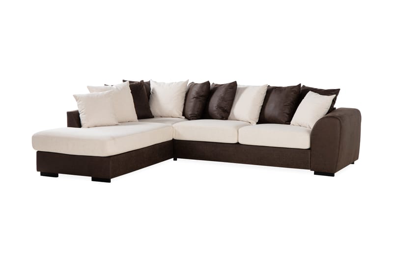 Cuba 4-sits Vänstervänd L-formad Schäslongsoffa i Konstläder/Tyg inkl Kuvertkuddar - Brun / Beige - Möbler - Soffa - Divansoffor & schäslongsoffa