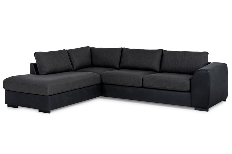 Cuba 4-sits Vänstervänd L-formad Schäslongsoffa i Konstläder/Tyg - Svart / Grå - Möbler - Soffa - Divansoffor & schäslongsoffa