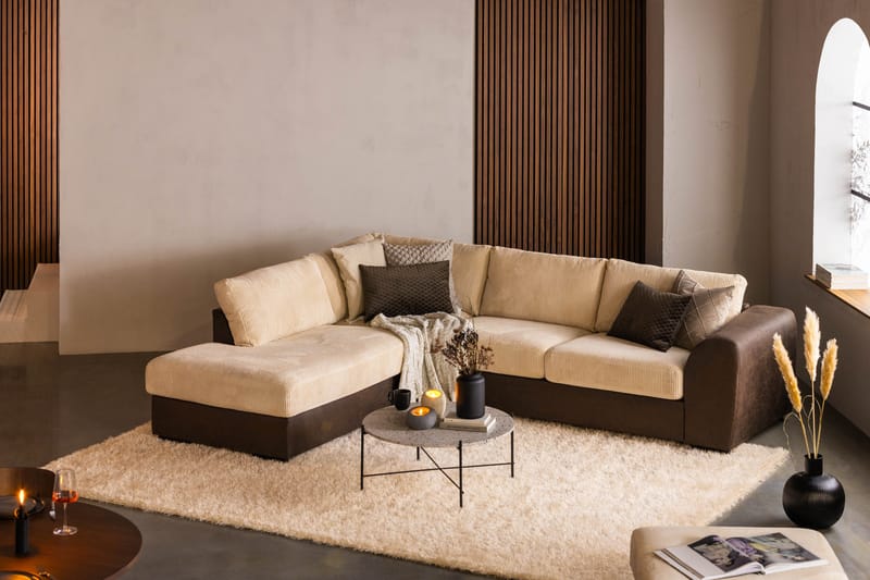 Cuba 4-sits Vänstervänd L-formad Schäslongsoffa i Manchester/Konstläder - Brun / Beige - Möbler - Soffa - Divansoffor & schäslongsoffa