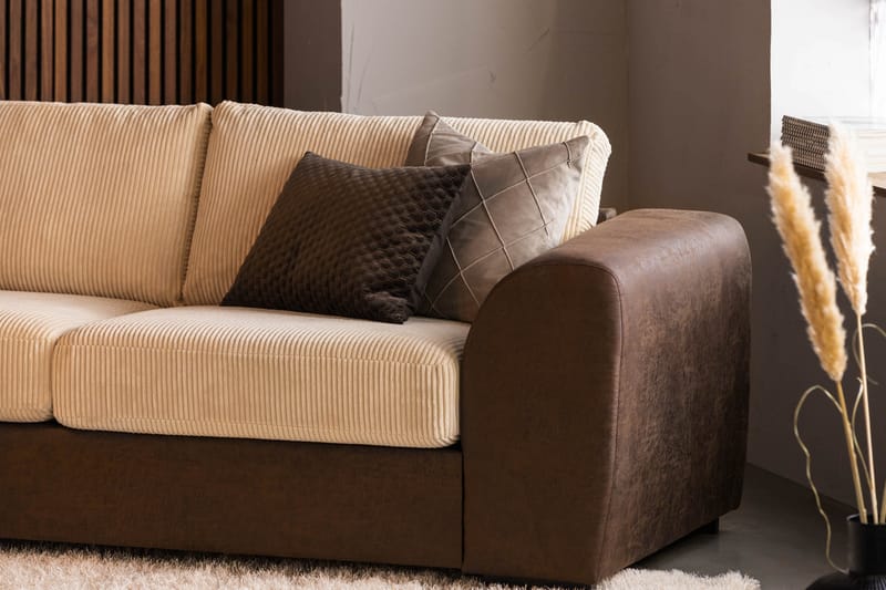 Cuba 4-sits Vänstervänd L-formad Schäslongsoffa i Manchester/Konstläder - Brun / Beige - Möbler - Soffa - Divansoffor & schäslongsoffa